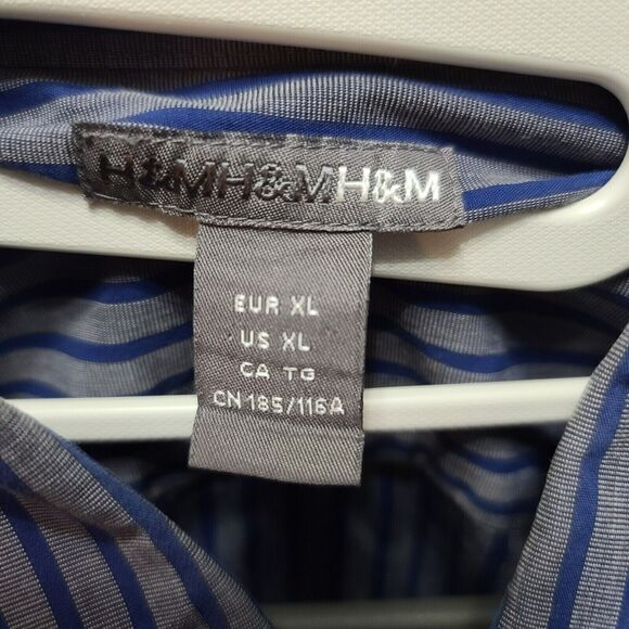 H&M Mens Button Up Shirt Gray/Blue Size XL 100% Cotton Long Sleeve Collar - Picture 6 of 12